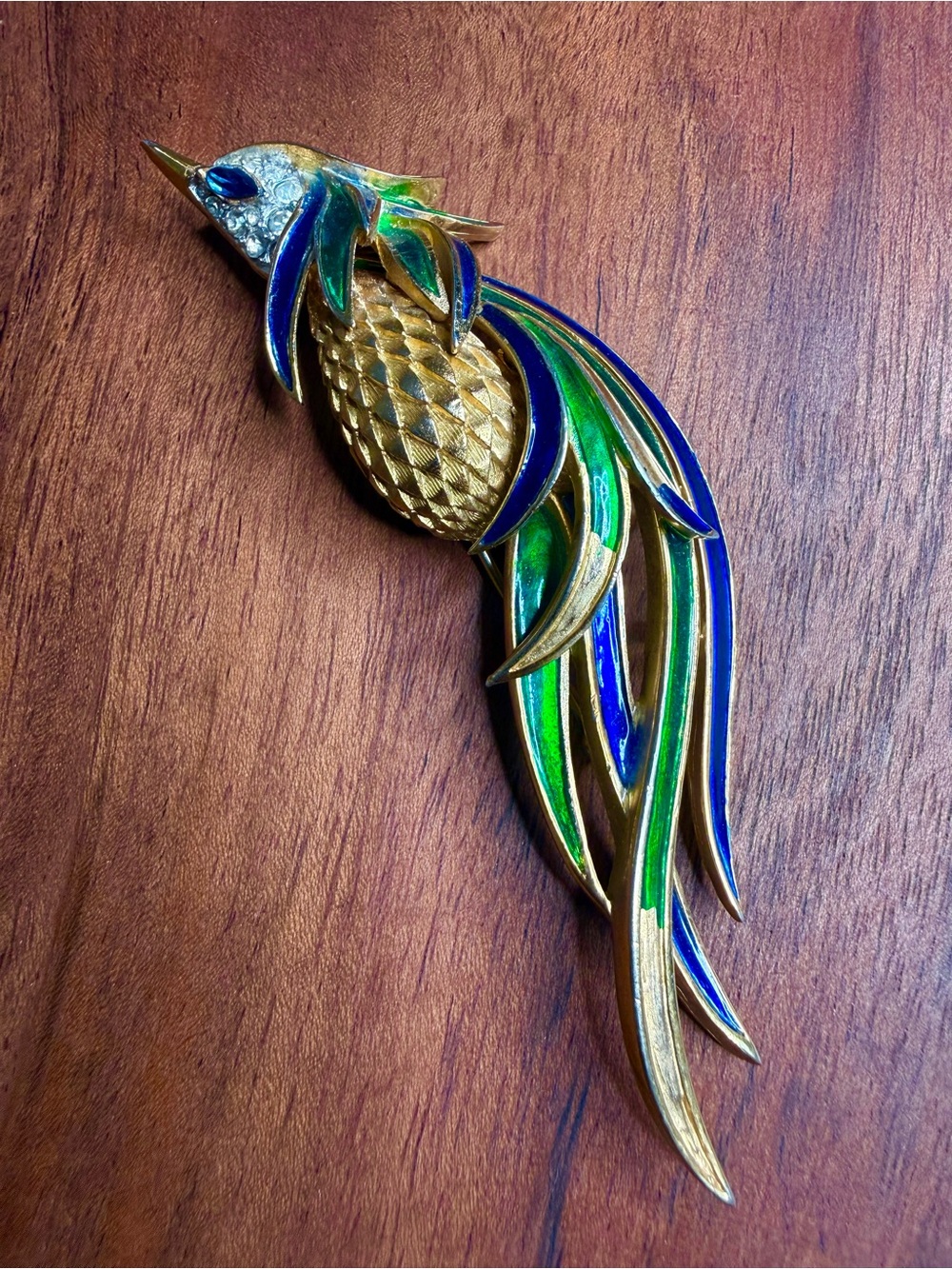 Rare Vintage Signed Crown TRIFARI Alfred Filippe Bird Of Paradise Brooch Pin 50s